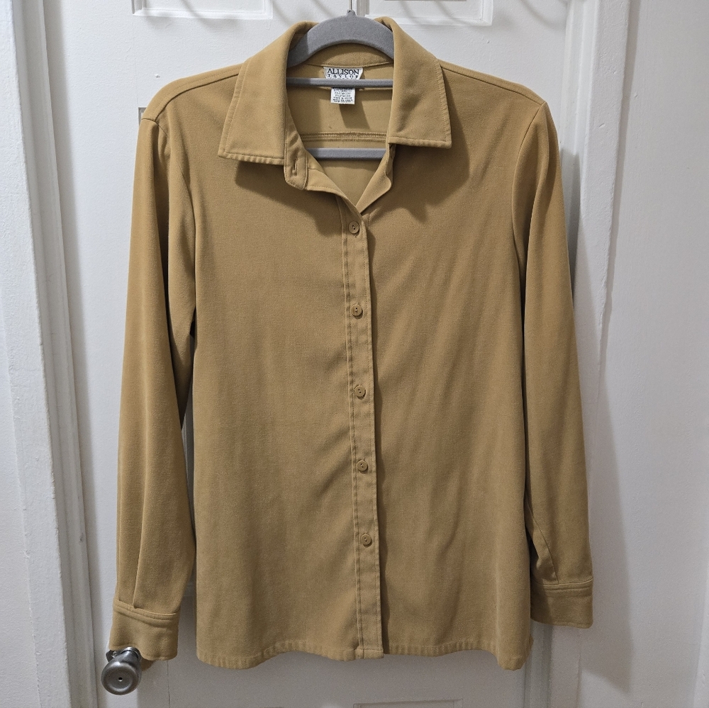 ALLISON TAYLOR Vintage Tan/Brown Button‑Down Shirt • Medium • Neutral Core / 90s